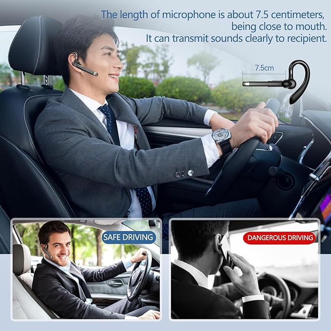 Bluetooth Headset, Bluetooth Wireless Earpiece with mic Trucker Headset for Phone Case Office Phones with Built-in Microphone Manos Libres Noise Cancelling(Black)