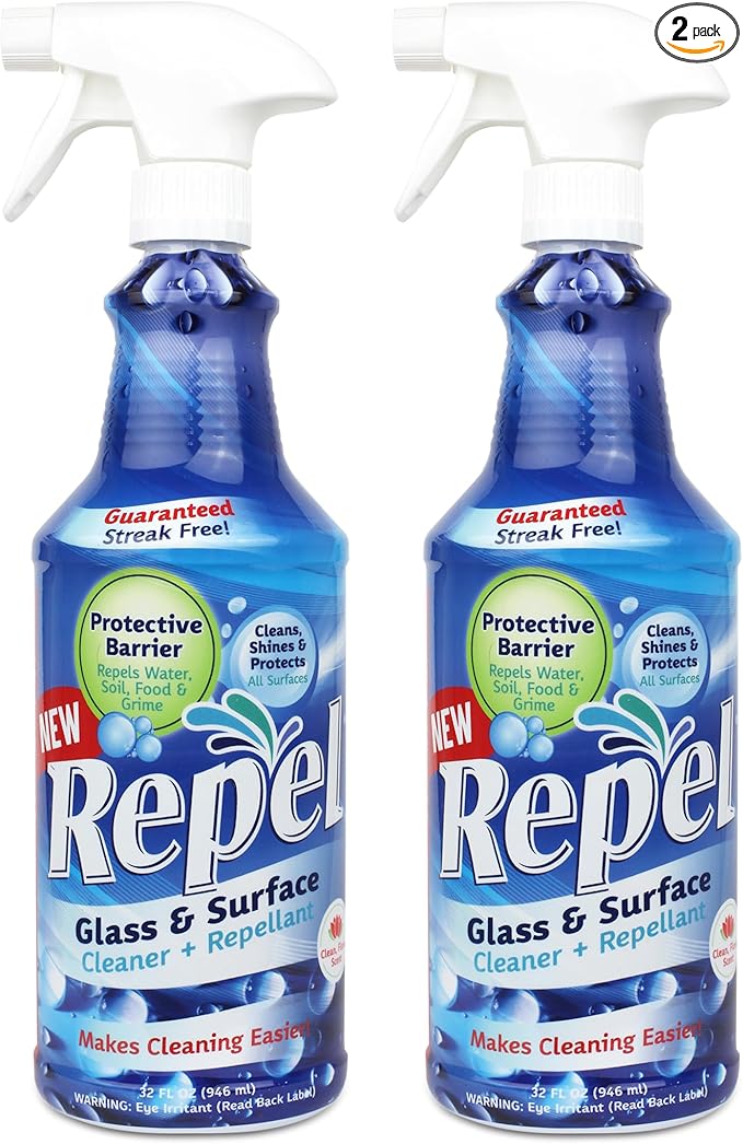 Clean-X REPEL Glass & Surface Cleaner 32 fl. oz. - Cleans & Repels water spots and dirt on glass, mirror, tile and multi surface by UNELKO (2)