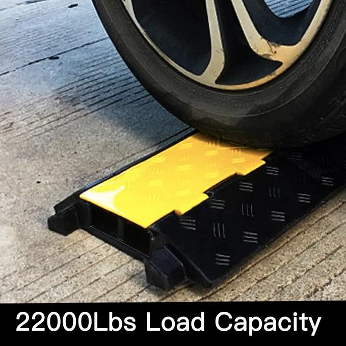 Foldable 2 Channel Rubber Cable Protector, 22000Lbs Load Capacity Wire Hose Pipe Hider Protective Ramp, Driveway Traffic Speed Bump for Asphalt Concrete Gravel Driveway Indoor Outdoor (1PACK)
