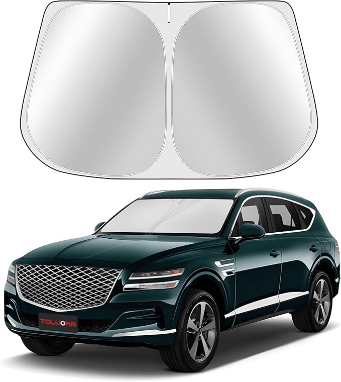 Custom Fit Windshield Sun Shade for Genesis GV80 2021-2025 - Full Coverage, 210T Reflective Fabric, Double-Layer Design - Blocks 99% UV Rays, Keeps Car Cool, Easy to Install and Store