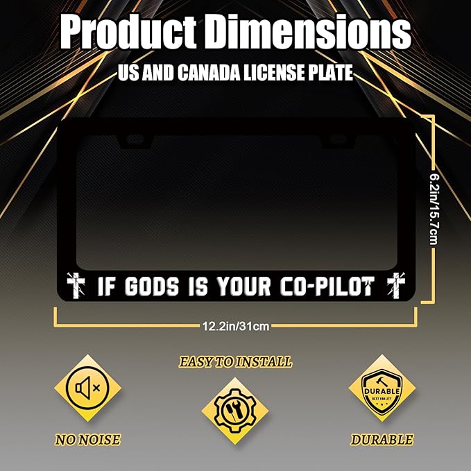 If Gods is Your Co-Pilot License Plate Frame Funny Jesus License Plate Stainless Steel Christian Car Accessory Religion License Plate Decoration Men Women Size 12.2" x6.2" with Screws