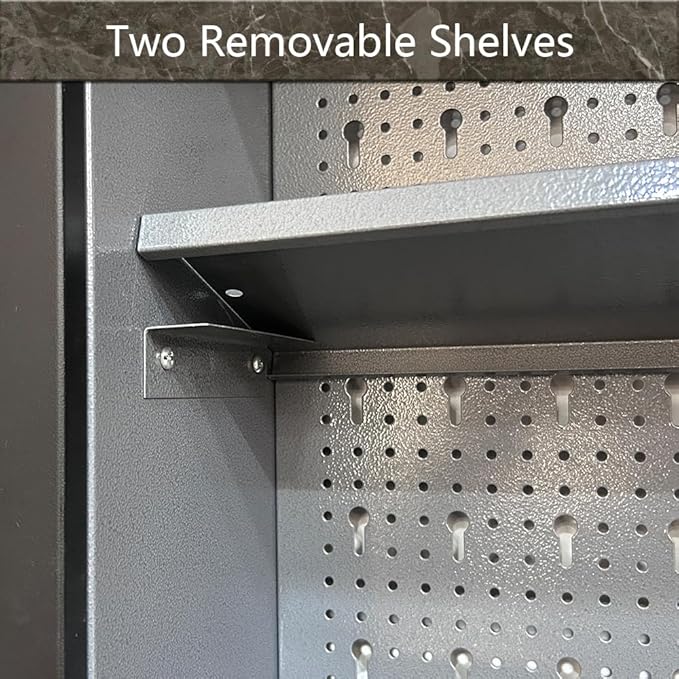 JZD Industrial Steel Garage Storage Cabinet System, Included Pegboard Wall Cabinet Wood Table Top, for Auto Repair Shops, Utility Room