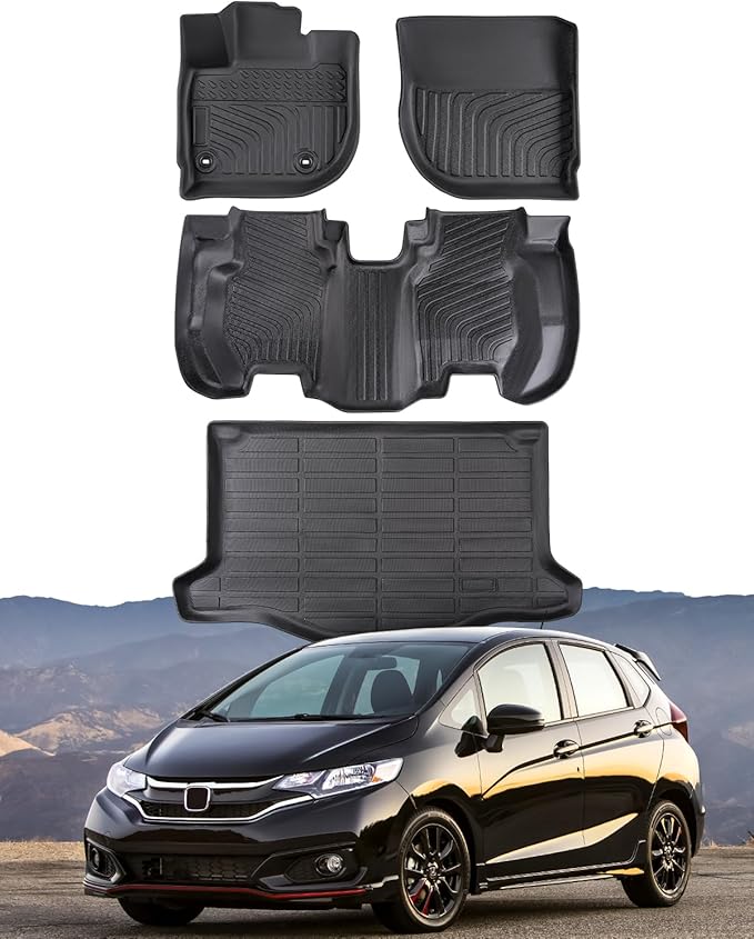 Car Floor Mats for Honda Fit : 2015-2020 (Not for Manual Transmission) Cargo Trunk Liner, Accessories All Weather Rubber Custom Fit for Honda Fit 2020 2019 2018 2017 2016 2015 SUV 5-Seat Models Black