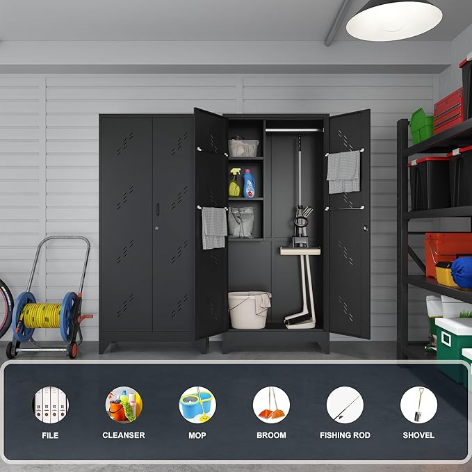 75" Taller Metal Garage Storage Cabinet,Tool Chest, Large Office Storage Cabinet with Lock Doors, Stainless Steel Bottom Plate with Holes,Utility Room Organization(H75* D16.53*L33.85)(Black)