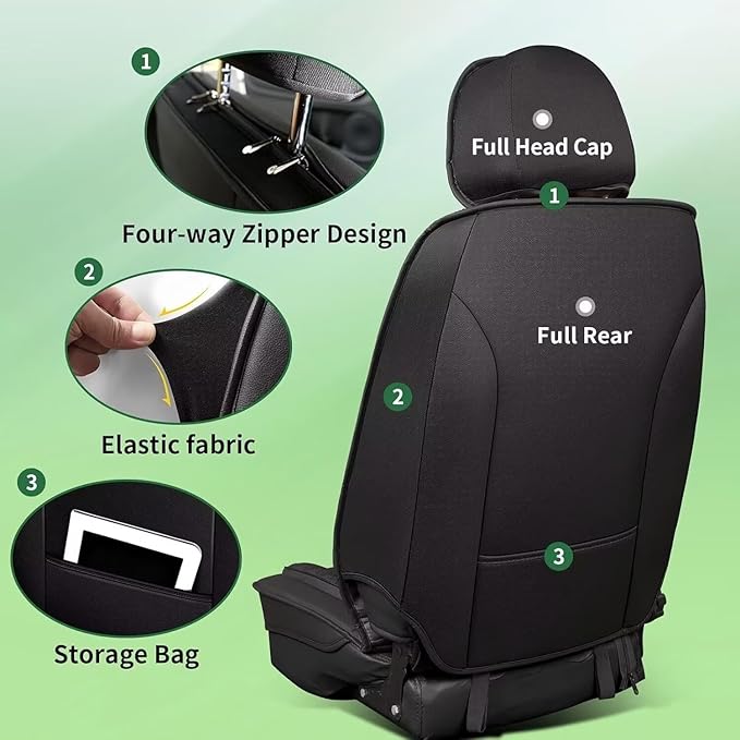 YORKNEIC Fit for Hyundai Kona Seat Covers 2018-2025: Leather Waterproof Car Seat Covers Anti-Slip Protector Full Set (2 Row 5 Seats, Black)