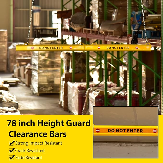 ClearanceGard 80″ x 4″ Clearance Bar Kit with 2m Height Lettering – Yellow & White Reflective Tape – Plastic Material – Ideal for Underground Garages, Tunnels, Underpasses, and Drive-Thru Canopie