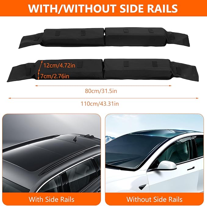 Car Soft Roof Rack Black 600D Oxford Cloth EVA Foam Anti Slip Bottom Universal Soft Roof Rack Pads for Kayak Surfboard