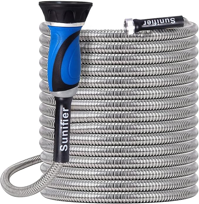 Metal Garden Hose 15 Ft 30 Ft With Hose Nozzle, Flexible Stainless Steel Water Hose 25 Ft 50 Ft Heavy Duty No Kink Hose 75 Ft 100 Ft (15FT)