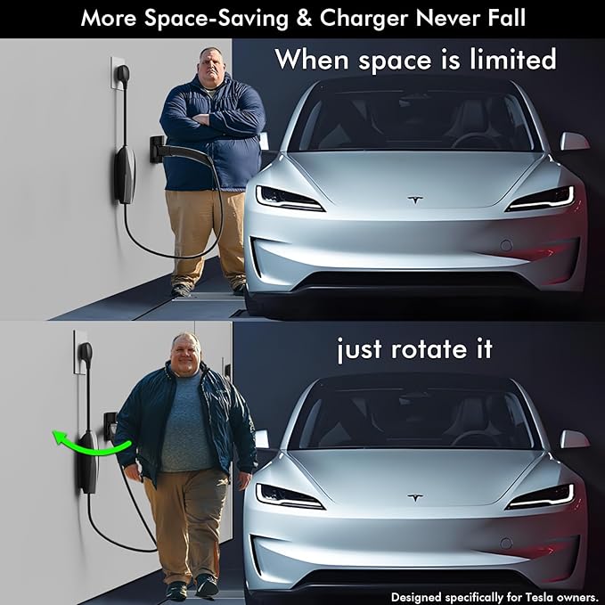 Tesla Charger Holder Wall Mount Tesla Mobile Connector Charger Holder, 5-Level 180° Swivel NACS Plug Nozzle Dock
