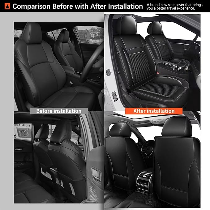 Front Seat Covers for Toyota Camry 2012-2023 2024 2025 Leather Ice Silk Breathable Car Seat Cover Protector (2 Seats & Black)