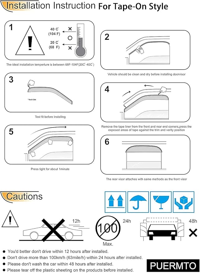 94949 Side Window Wind Deflector,4pcs Out-Channel Tape On Dark Smoke Rain Guards, Window Visor fit for Ford F-150 2001-2003 Crew(SuperCrew) cab Pickup,2002-2003 Lincoln Blackwood