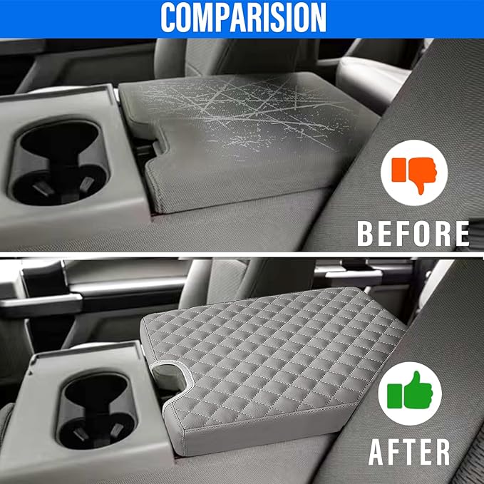 Center Console Armrest Cover for Ford F150 2015-2022, F250 F350 F450 F550 2017-2022, PU Leather Car Interior Accessories, Middle Console Cover Box Lid Protector Cushion Pad (40/20/40 Split Seat Only)
