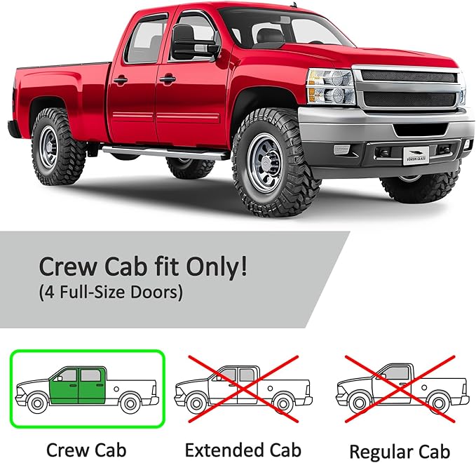 Voron Glass in-Channel Extra Durable Rain Guards for Chevrolet (Chevy) Silverado 2500HD/3500HD 2007-2014 Crew Cab, Window Deflectors, Vent Window Visors, 4 Pieces - 200265