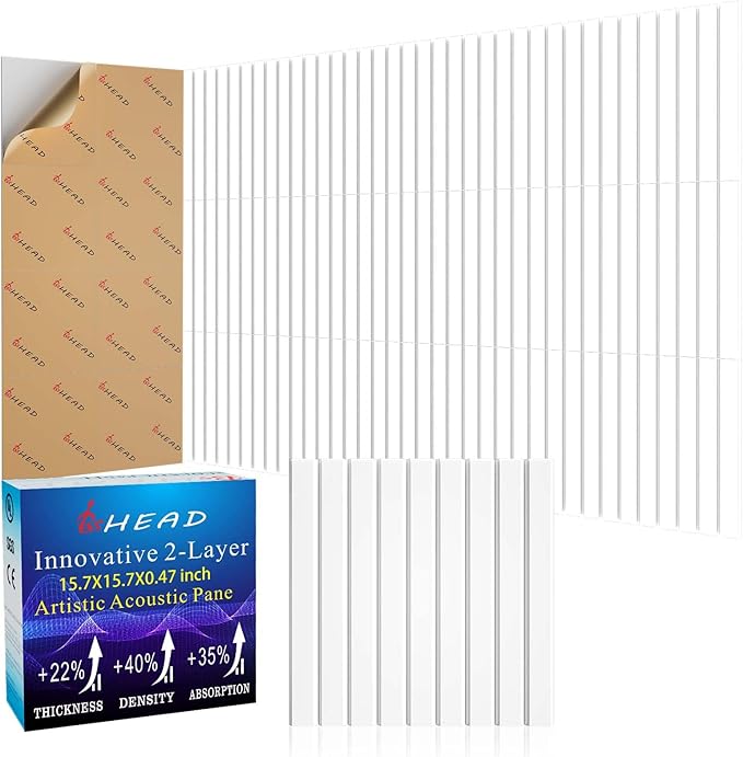 12 Pack Large Soundproof Wall Panels, 15.7 x 15.7 x 0.47 in Sound Proof Foam Panels for Walls, 1.2lb/ft³ High Density, Thicker 0.47in, Acoustic Panels, Sound Dampening Panels White