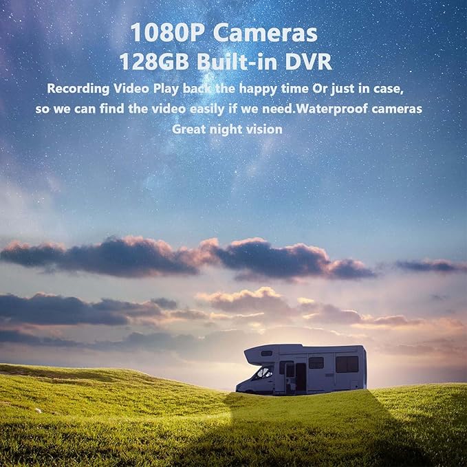Wireless Touchable Screen 128GB Large Audio 1080P 2 Split Image 11 Inch Monitor Backup Camera Built-in DVR Video for RV Truck Trailer Skid Steer Rear Front Reversing DW102