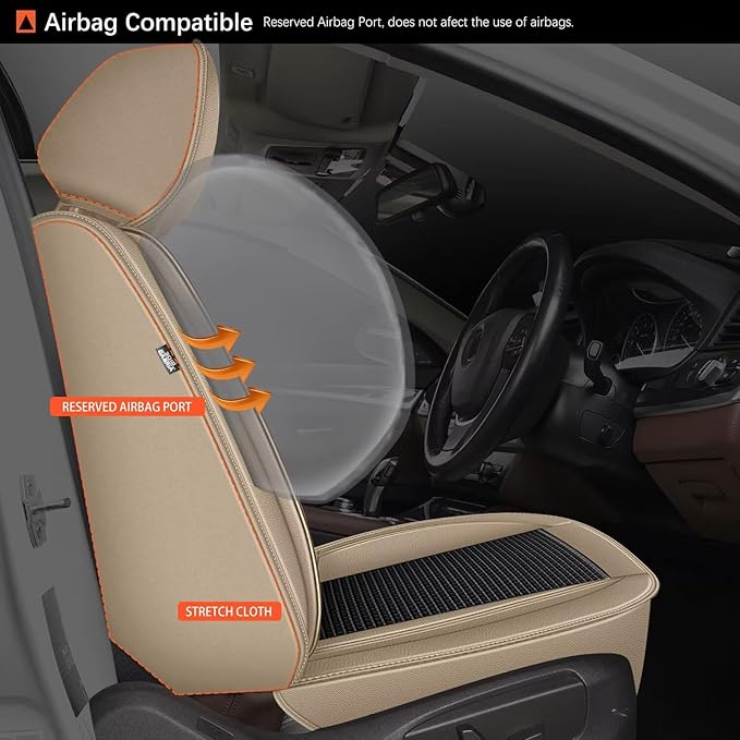 2 Front Seat Covers Fit for Toyota Camry 2012-2023 2024 2025: Car Seat Covers Leather Waterproof Ice Silk Breathable Car Seat Cushion Protector (2 Seats, Black & Beige)