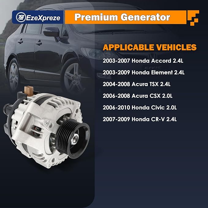 Ezexpreze 13980 Alternator for Honda Accord 03-07 for Honda CR-V 07-11 for Honda Element 03-11 (2.4L) for Honda Civic 06-11 (2.0L), for Acura CSX 06-08 (2.0L) for Acura TSX 04-08 (2.4L), AND0257 CSD73