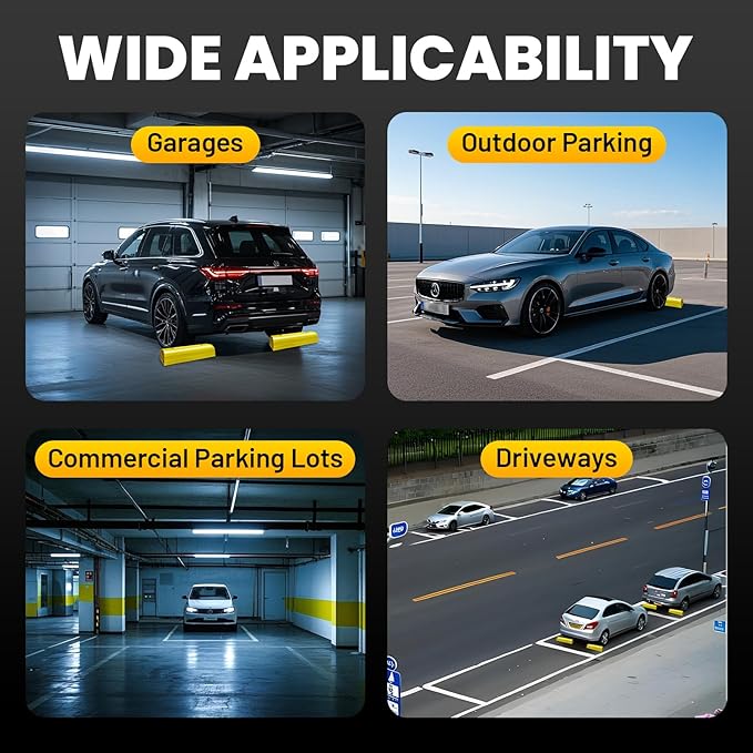 ROBLOCK Parking Stopper for Home Garage & Outside, Heavy Duty Garage Stoppers for Protecting Your Vehicle, Parking Aids for New Drivers, Wheel Stops for Cars, Vans, Trailer, 2 Packs, Yellow