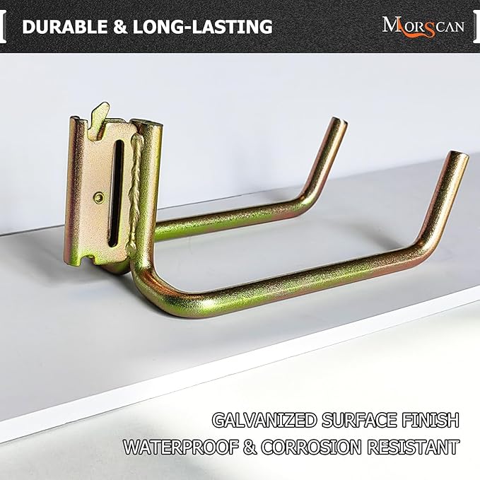 4 Pack E Track Heavy Duty Shovel Hanger, Large Steel Tool Hook Double J Hook for Store Long Handled Tools in Trailers, Trucks, Vans, Warehouses, Garages, Workshop, Garden Tools Organizers Storage