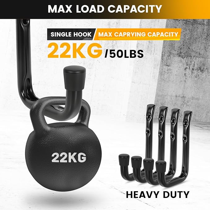 8-Pack Heavy Duty Garage Hooks for Hanging 50 lbs, 8” & 3.5” J Utility Hooks for Garage, Large Metal,Heavy Duty, Black