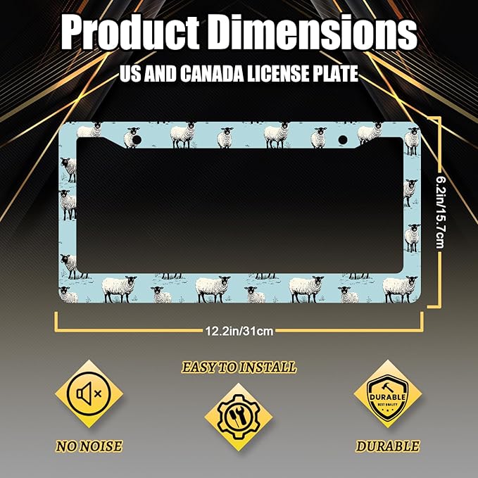 Cute Sheep License Plate Frame Animals License Plate Holder Stainless Steel Funny Design Compatible with Standard License Plate for USA Canada 12.3" x 6.3" with 2 Screws
