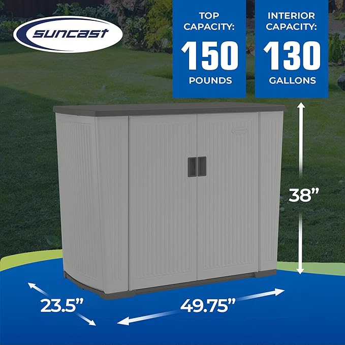 Suncast Outdoor Storage Shed for Patio and Garden, Backyard Oasis, 130 Gallon, Dove Gray