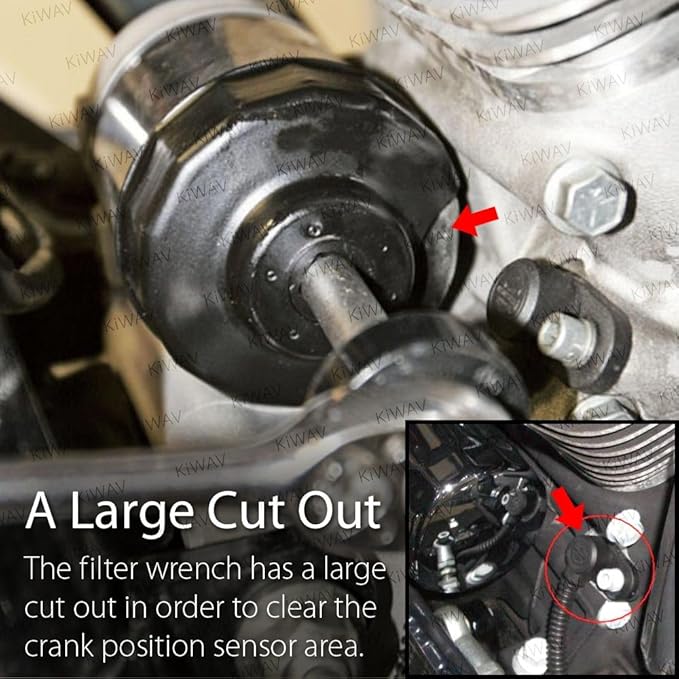 KiWAV Oil Filter Cap Wrench Tool compatible for 1984-2021 Harley Spin-on Oil Filters (Except '15-later XG) Twin Cam Oil Filters with 76 x 14 Flutes (Crank Sensor)