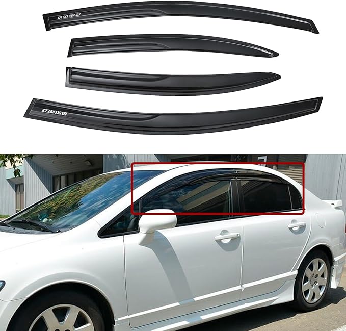Rain Guards Side Window Visor Vent Outside Mount, 4PCS Fits for Honda Civic 4-Door Sedan 2006 2007 2008 2009 2010 2011