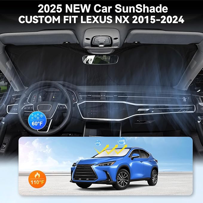 Custom Fit NX NX250 Windshield Sunshade for 2015-2022-2024 2025 Lexus NX350 NX350h NX450h Accessories Front Window Shades Cover for Windshield Sun Visor Protector 210T Reflector Block Heat UV Rays