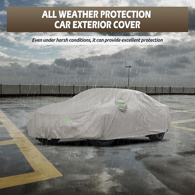 Migaven 6 Layers Car Cover Custom Fit for Ford Mustang 1994-2025, for Chevy Camaro 2010-2025, Waterproof Full Exterior Cover Rain Sun Protection with Door Zipper