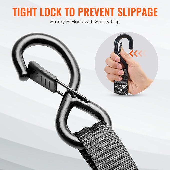 VEVOR Ratchet Tie Down Straps (4PK), 5208lbs Break Strength, 1.6" x 8' Heavy Duty Ratchet Tie Down Strap Set with Padded Handles, Coated S Hook, Soft Loop for Moving Appliances Motorcycle ATV Truck