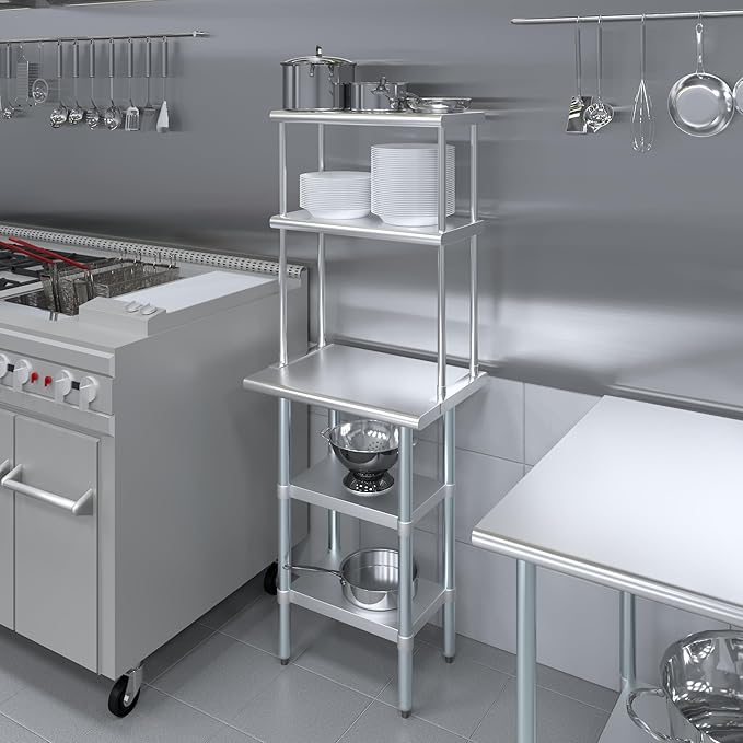 Amgood Stainless Steel Work Table with 2 Shelves | Metal Kitchen Prep Table & Shelving Combo (18" x 24" Table with 2 Shelves + 12" Overshelf)