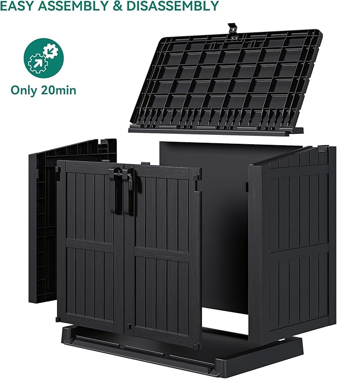 YITAHOME Light Gray Resin Tool Shed, 36 Cu Ft Waterproof Outdoor Horizontal Storage, Weather-Resistant Utility Shed with Air Vent for Trash and Lockable Doors, Garden Tools