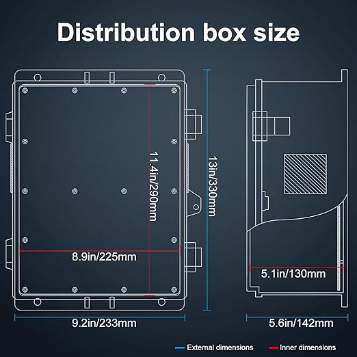 Outdoor Electrical Junction Box, ABS Water Resistant Enclosure with Internal Mounting Panel & Hinged Cover (13" H* 9.2" L* 4.6" W & Outlet)