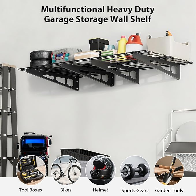 GarveeHome 2 Pack 2x6ft Garage Storage Shelving Wall Mounted, 24-inch-by-72-inch 1600 Lbs Heavy Duty Sturdy Storage Shelves, Wall Shelves Folding Storage Garage Organization for Warehouse, Laundry