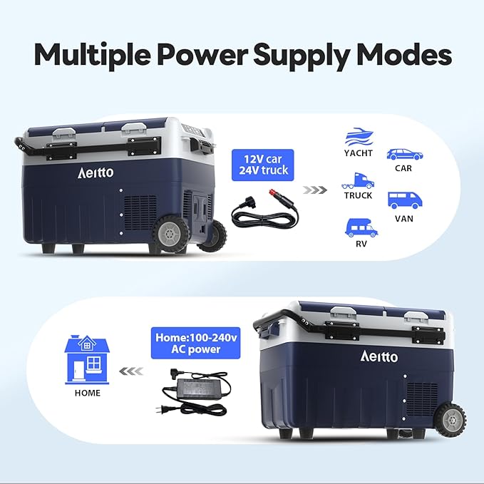 Aeitto 12 Volt Car Refrigerator, 42QT(40L) Dual Zone Portable Car Fridge Freezer -4℉-68℉ Electric Cooler Dual Temp Control Cooling Freezing 12/24V DC & 100-240V AC for Travel, Camping, RV, Road, Home