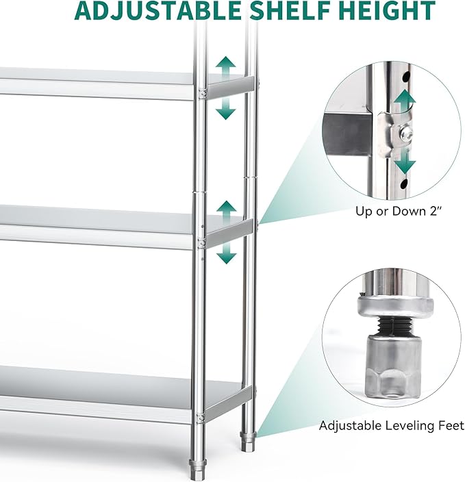 YITAHOME NSF Stainless Steel Shelves, 48"*18"*72" 5 Tier Storage Shelf, Heavy Duty Shelving for Kitchen Garage Office Restaurant Warehouse, 201 Bright Silver