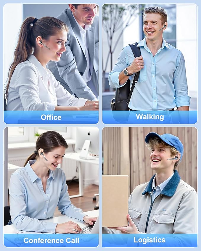 FEYCH Bluetooth Headset, Bluetooth Earpiece with 500mAh Charging Case 72H Talktime ENC Noise Cancelling Microphone V5.1 Hands-Free Wireless Headset for Cell Phone Call Office Business Driving