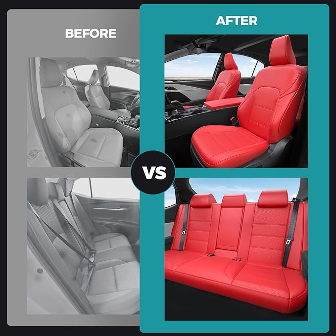 for Toyota Camry Seat Covers LE SE 2025 - Custom Fit Car Seat Covers Full Set, Leather Seat Covers for Cars, Waterproof Car Seat Cover, Red