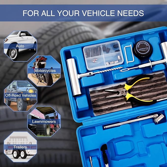 Flat Tire Repair Kit with Plug 68 Pcs for Car, Motorcycle, ATV, Jeep, Truck, Tractor Flat Tire Repair (2-Pack) (Set of 2-68pcs)