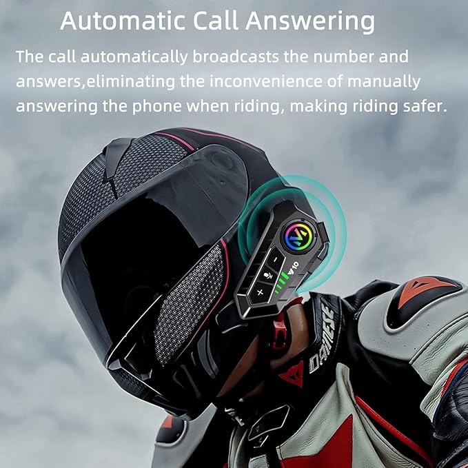 Motorcycle Helmet Wireless Headset Speakers with Hifi Sound,Noise Cancellation,25 Hours Battery Life,Boom Mircrophone,Easy to Install Use with Golves,IPX6 Waterproof,Voice Assistant,Link Two Devices