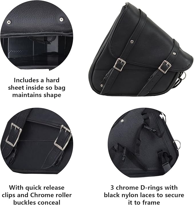 GARGOYLE BELLS Premium Naked Leather Swing Arm Bag For Motorcycle Left Side Solo Bags Saddle Bags For Softails Choppers (Style-1, Black)