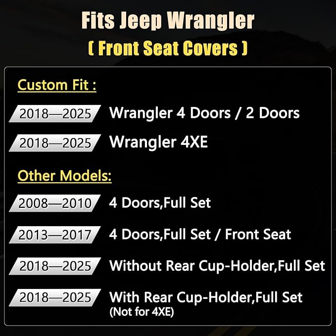 GIANT PANDA Customized Front Car Seat Covers for Jeep Wrangler 2/4 Door JL Sahara Sport Rubicon Unlimited Willys 4xe 2018 2019 2020 2021 2022 2023 2024 2025,Faux Leather - (Black)