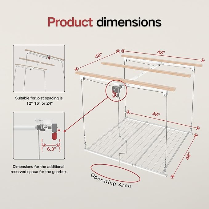 Overhead Garage Storage Rack, Adjustable Heavy-duty 4x4 Ft Ceiling Storage Racks with Safety Lock, Ideal for Garage Storage Lifting Organization System, 250lbs Capacity, White