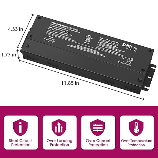 EMITEVER 288W Dimmable LED Driver, 24V 5-in-1 Dimmable Power Supply,3-Channels AC to DC Transformer for LED Light, Compatible with Lutron and Leviton Dimmer, Waterproof IP67 and UL Listed, Class 2