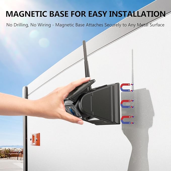 WiFi Magnetic Solar Wireless Backup Camera, 10500mAh Rechargeable 1080P Rear View Camera for Truck RV Trailer Car, DVR Recording Night Vision IP69 Waterproof, App for Phone iOS Android AP1 DVKNM