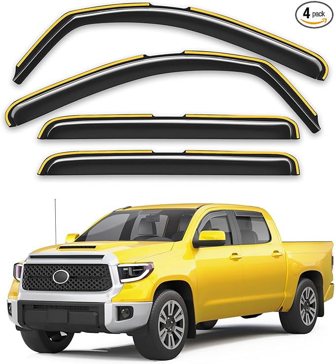 in-Channel Window Rain Guards Fit for 2007-2021 Toyota Tundra CrewMax Truck Extra Durable Window Deflectors Vent Visors Shades Car Accessories Visors Rain Guards -4 pcs