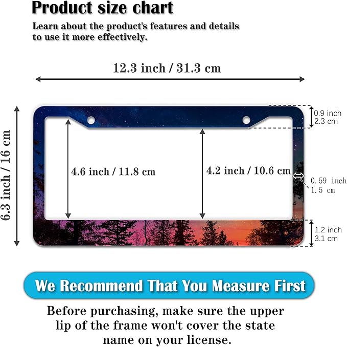 Car Plate Frame for Women Multicolor License Plate Frames for Men Forest Night Sky Universal Aluminum Car Accessory 2 Pack with Screw Covers Set
