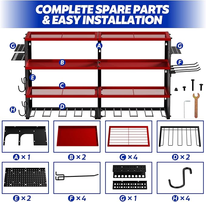 FAHKNS Power Tool Organizer Wall Mount, 4 Layer Heavy Duty Metal Tool Storage Rack, Garage Wall Organizers with 8 Drill Holder Screwdriver Holder, Cordless Tool Organizer for Garage Workshop Shed