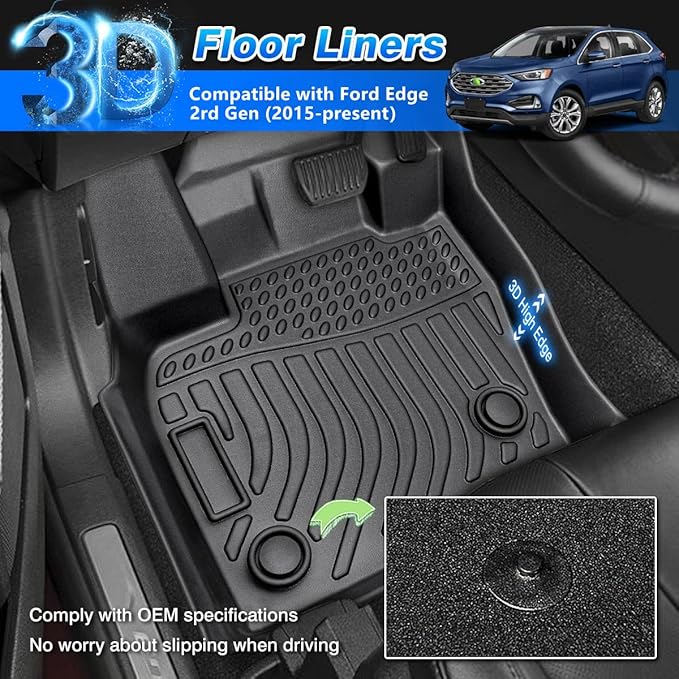 Cartist Custom Fit for Floor Mats Ford Edge 2015-2024 & Ford Edge ST 2019-2024 & Lincoln Nautilus 2019-2024 All Weather Floor Liner 1st & 2nd Row Carpet Protecttion 3D TPE Waterproof